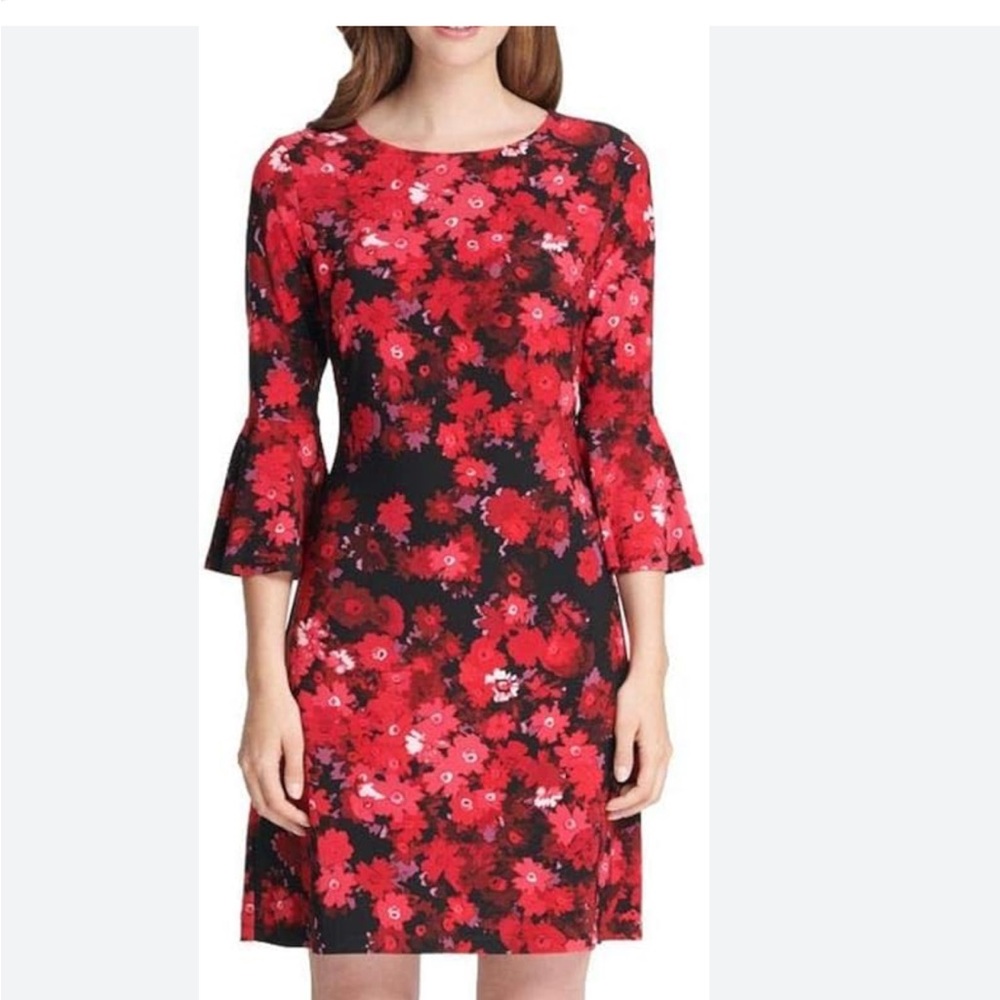 Tommy Hilfiger Red and Black Floral Long Sleeve Dress gorgeous